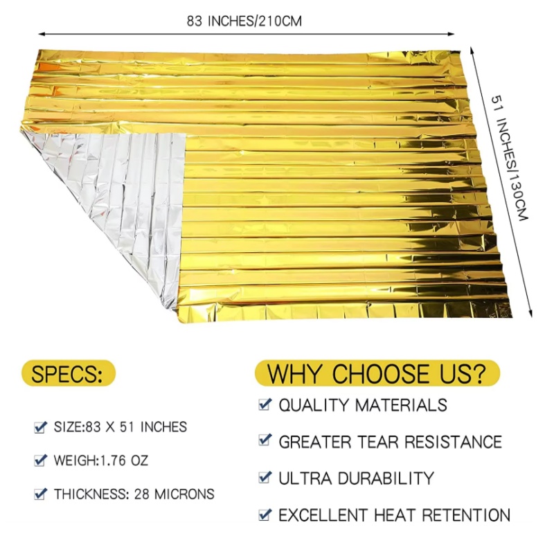 Survival Blanket Reflective - Złoto-srebrny koc termiczny z mylaru 130×210